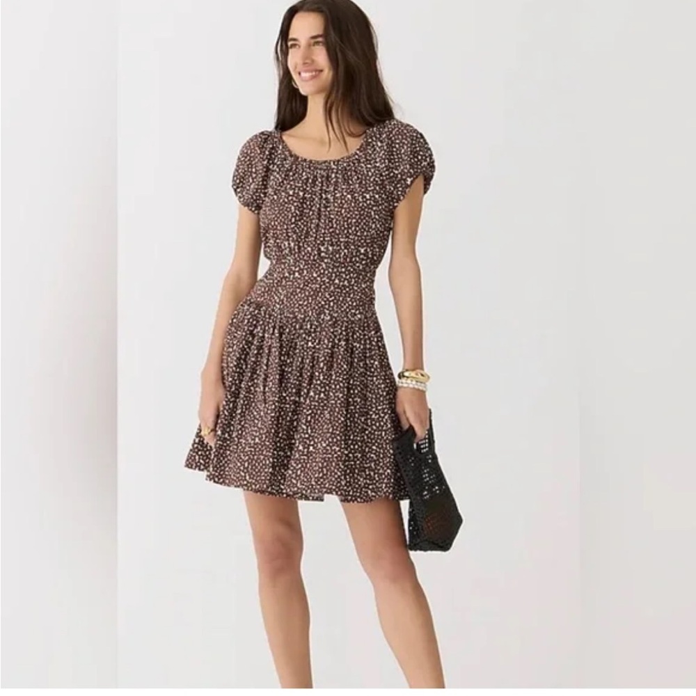 NEW J. Crew Drop Waist Cotton Poplin Mini Mocha Floral Dress
